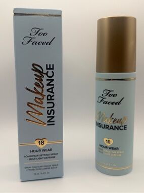 NIB Too Faced Makeup Insurance 18 Hour Longwear Setting Spray 4oz Full Size